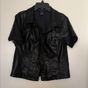 Forever 21 Black Short Sleeve faux leather top